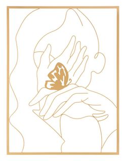 Panneau Mural Décoratif Visage Et Mains Doré 60x1x80 Cm