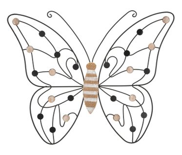 Panneau Mural Décoratif Papillon Métal Et Bois Style Bohème 40 Cm