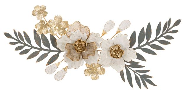 Panneau Mural Décoratif Métal Fleurs Et Feuilles Multicolores 90,2x7,6x41,9 Cm