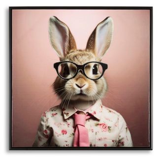 Tableau Moderne Lapin à Lunettes - Cadre Bois Et Métal 62,5x62,5 Cm