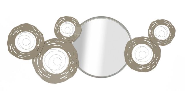 Panneau Mural Décoratif En Métal Argenté Avec Miroir Cercles Modernes 106x48 Cm