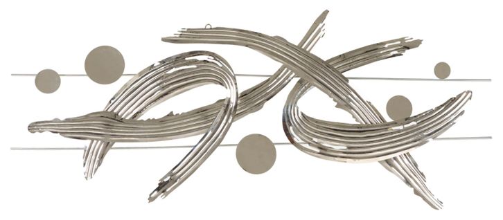 Panneau Mural Décoratif En Métal Argenté Style Mondrian Lignes Modernes 121x52 Cm