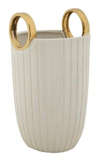 Vase En Céramique Shopping Ø 18x25 Cm Avec Relief Carré Et Anneaux Dorés