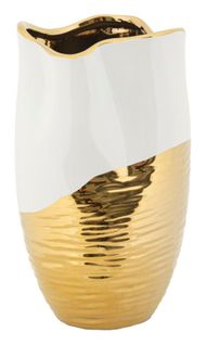 Vase Décoratif En Céramique Blanc Et Doré Ø20x35 Cm Design Luxueux Moderne
