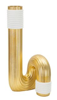 Vase Décoratif En Résine Dorée Et Blanche Lignes Élégantes 30 Cm