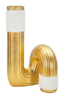 Vase Décoratif En Résine Dorée Et Blanche Lignes Élégantes 25 Cm