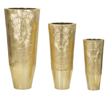 Set 3 Vases Décoratifs En Métal Doré Avec Motifs En Relief Élégants