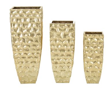 Set 3 Vases Carrés Décoratifs En Métal Doré Avec Reliefs Élégants