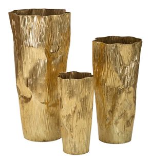 Set 3 Vases Dorés En Métal Design Raffiné Pour Décoration Intérieure