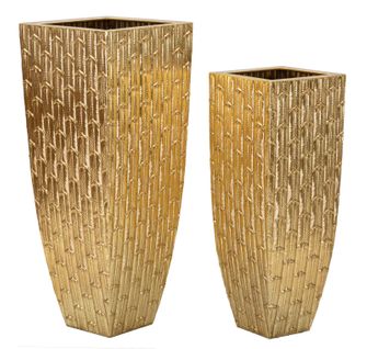 Set 2 Vases Dorés En Métal Avec Texture Géométrique Décorative