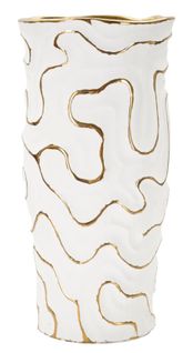 Vase En Céramique Blanc Et Doré Ø16x32,5 Cm Design Élégant