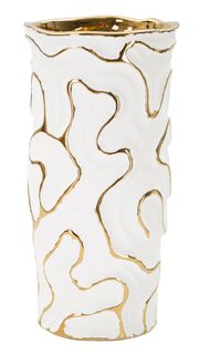 Vase En Céramique Blanc Et Doré Ø12,5x25 Cm Décor Moderne