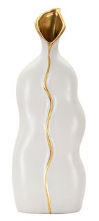 Vase En Céramique Blanc Et Doré 19,5x10x50 Cm Déco Élégante