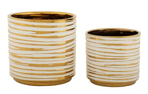 Set De 2 Vases Décoratifs Blom En Céramique Blanc Et Doré Ø23-18 Cm