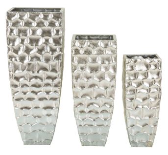 Set De 3 Vases Décoratifs En Métal Argenté Avec Relief Élégant