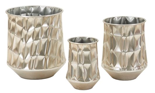 Lot De 3 Vases Déco Modernes En Métal Argenté Ø35-27,5-18,5 Cm