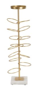 Bougeoir Anneaux En Métal Doré Et Marbre Blanc 14x13x46 Cm