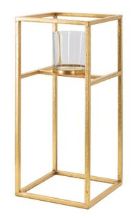 Bougeoir Élégant En Métal Doré Et Verre Carré 15x15x35 Cm