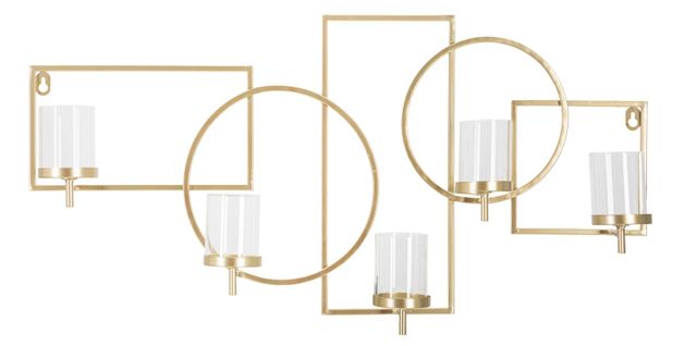 Applique Murale Bougeoir Métal Doré 70x8,5x36 Cm Avec 5 Verres Décoratifs