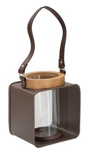 Lanterne Bougeoir En Bois, Métal Et Verre Multicolore 16x13x18,5 Cm Style Bohème Chic