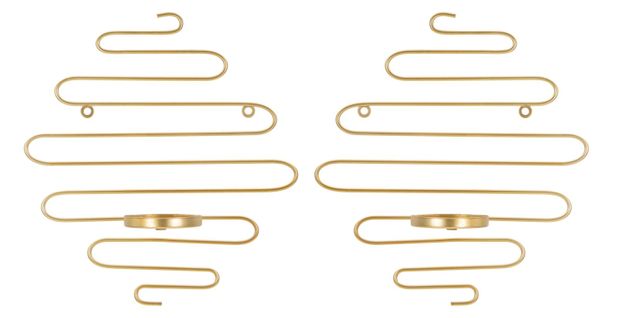 Lot De 2 Bougeoirs Muraux Dorés Lignes Élégantes 33x10x34 Cm