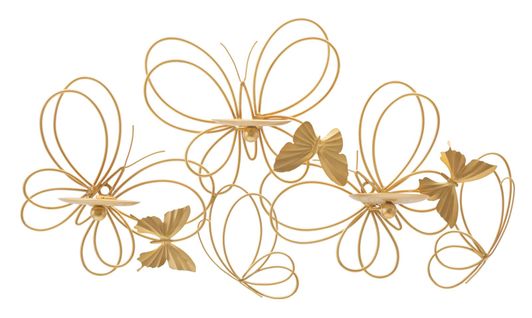 Bougeoir Mural Doré Papillons Volants Pour 3 Bougies 61x12x34 Cm