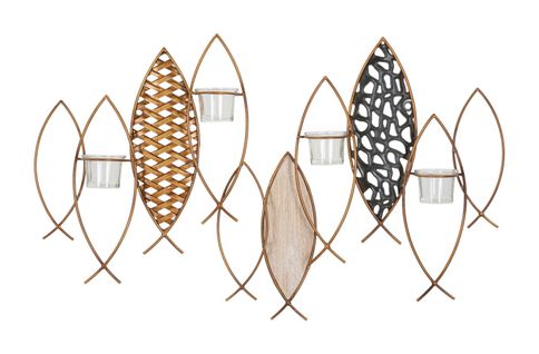 Bougeoir Mural Poissons Colorés Style Boho Chic 66x9x40,5 Cm