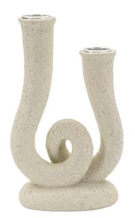 Bougeoir Moderne En Résine Crème 12x7x20 Cm Style Sculptural