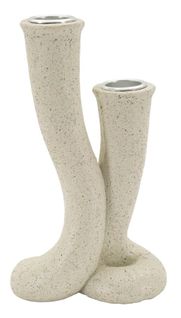 Bougeoir Moderne En Résine Crème 10x6,5x17,5 Cm Design Spiralé