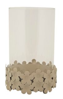 Photophore Moderne En Verre Et Fer Ø14x21 Cm Coloris Crème Avec Décor Papillons