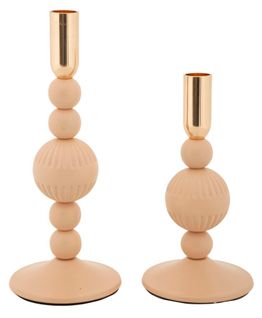 Lot De 2 Bougeoirs Roses Et Dorés Ø10x20-25,5 Cm Design Glamour
