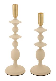 Lot De 2 Bougeoirs Crème Et Dorés Ø10x29-33 Cm Style Glamour