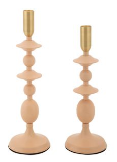 Lot De 2 Bougeoirs Crème Et Dorés Ø10x29-33 Cm Style Glamour