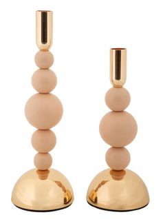 Lot De 2 Bougeoirs Bolly Rose Et Doré 29,5x10x10 / 24x10x10 Cm