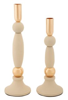 Lot De 2 Bougeoirs Slimmy Crème Et Doré Ø9,5x25-ø9,5x30 Cm