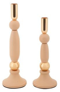 Lot De 2 Bougeoirs Slimmy Rose Et Doré Ø9,5x25-ø9,5x30 Cm