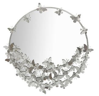 Miroir Rond Argenté Papillon 91x94 Cm Décoratif Et Lumineux