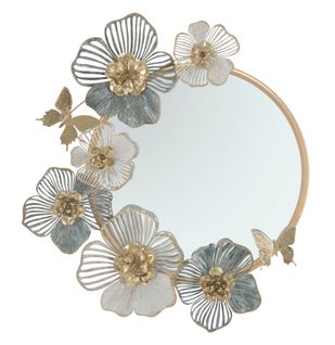 Miroir Mural Doré Avec Décor Floral Multicolore 63 Cm Élégant