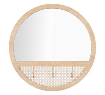 Miroir Mural Rond 50x5 Cm Style Boho Chic Avec Finitions Paille De Vienne, Multicolore