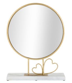 Miroir De Table Rond 30x9x39,5 Cm Avec Cadre Doré Et Socle Marbre à Cœurs
