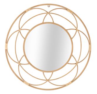 Miroir Mural Rond 60 Cm Style Boho Chic Avec Cadre Géométrique Et Rotin