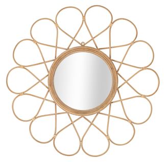 Miroir Mural Rond 65,5 Cm Style Boho Chic Avec Cadre Géométrique Et Rotin