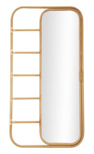 Miroir Sur Pied Rectangulaire 77,5x151 Cm Style Boho Chic Avec Rotin Et Porte-manteaux