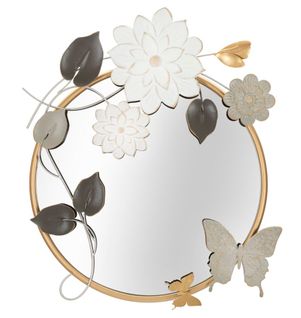 Miroir Mural Rond 75x66 Cm Cadre Doré Décor Fleuri Multicolore