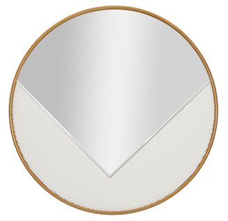Miroir Rond Mural Ø80 Cm Cadre Métal Doré Et Relief Bois Blanc