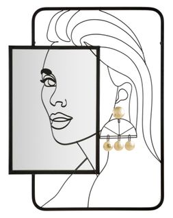 Miroir Mural Moderne Noir 65x85 Cm Visage Féminin Avec Détails Dorés