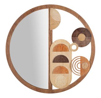 Miroir Mural Rond Moderne Ø80 Cm Décor Bois Multicolore Design