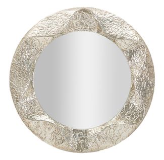 Miroir Rond Argenté Ø104 Cm Avec Cadre Martelé Décoratif Élégant