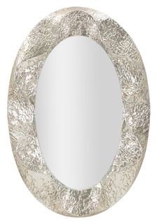 Miroir Ovale Argenté 87,5x128 Cm Avec Cadre Martelé Décoratif