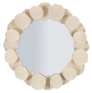 Miroir Mural Rond Ø85 Cm Avec Cadre Décoratif Effet Pierre Crème